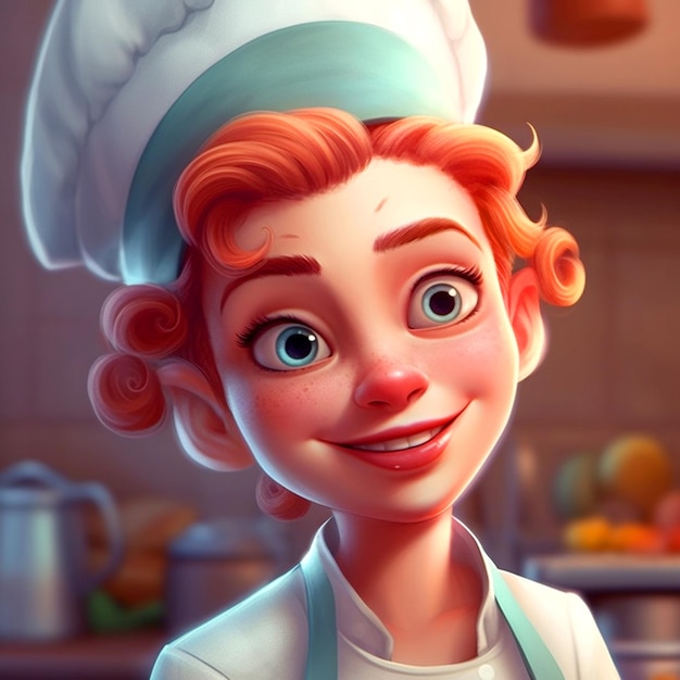 Una chef rubia de dibujos animados