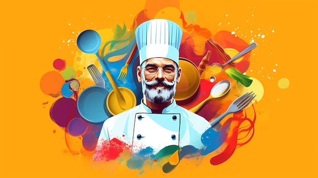 Un chef sobre un fondo colorido.