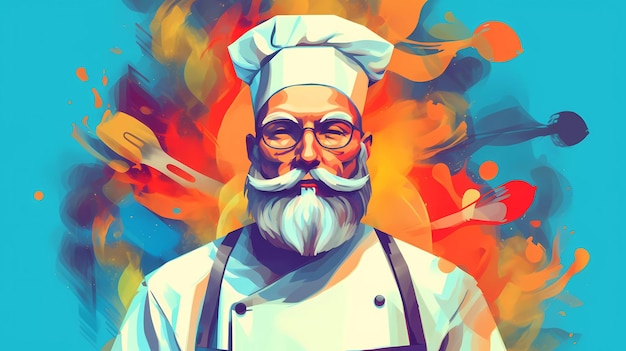 Un chef sobre un fondo colorido.