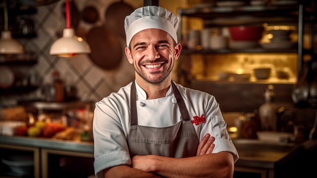 Un chef sonriente en la cocina