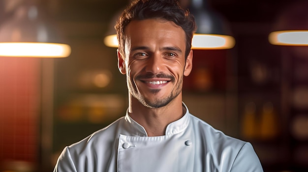 Un chef sonriente en la cocina