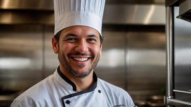 Foto un chef sonriente con un sombrero que dice chef