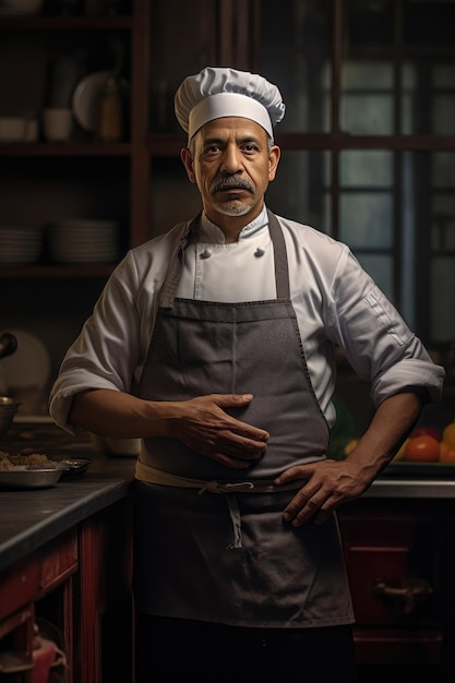 Un chef en su cocina profesional listo para crear delicias culinarias