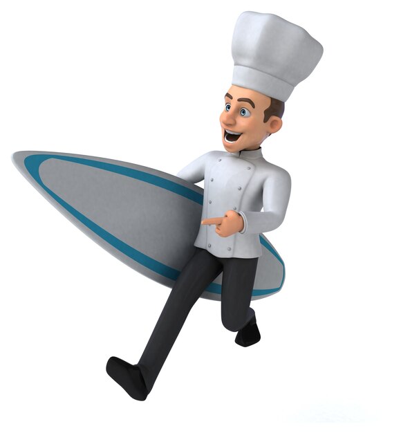 Chef surfando divertido em 3D