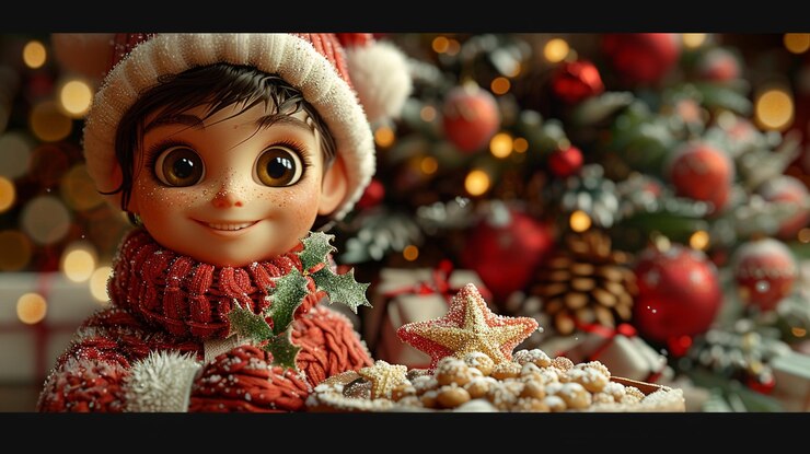 Foto la chef de vacaciones sra. claus en un papel tapiz de navidad
