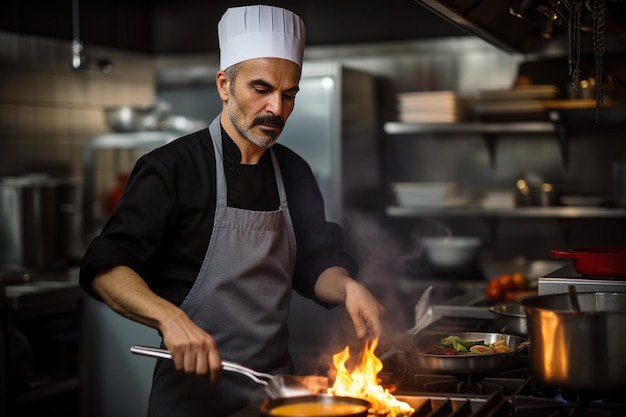 Chefe cozinhando na cozinha do restaurante