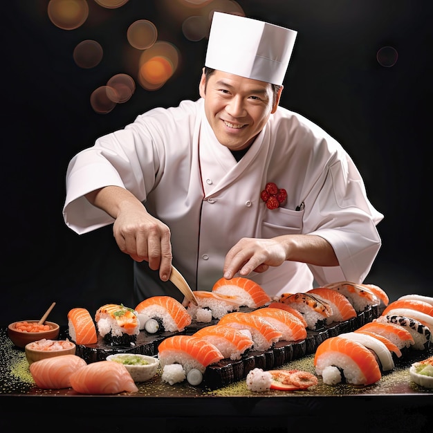 Chefe de sushi em ação