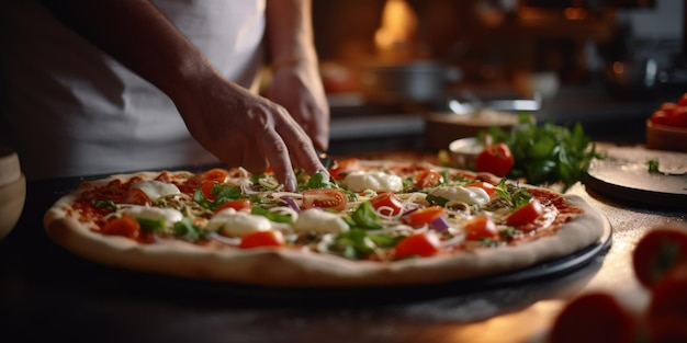 Chefe fazendo pizza em close-up IA generativa