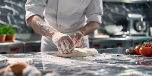 Chefe fazendo pizza em close-up IA generativa