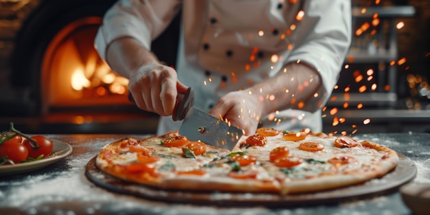 Foto chefe fazendo pizza em close-up ia generativa