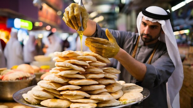 Foto chefe lubrificar pão pita