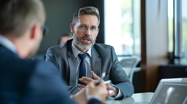 Chefe masculino a ter uma reunião com um novo cliente.