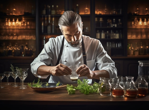 Chefe preparando comida para um restaurante