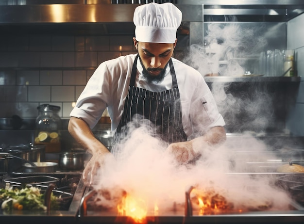 Chefe preparando comida para um restaurante