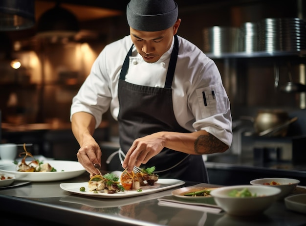 Chefe preparando comida para um restaurante