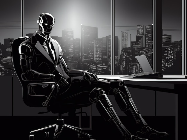 chefe robô sentado em uma sala de conferência design de desemprego gerado por ai
