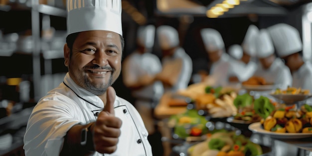 Chefes alegres em cozinhas coloridas