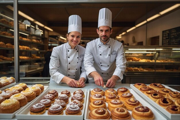 Foto chefes de confeitaria vendendo doces delicados em um mercado em viena