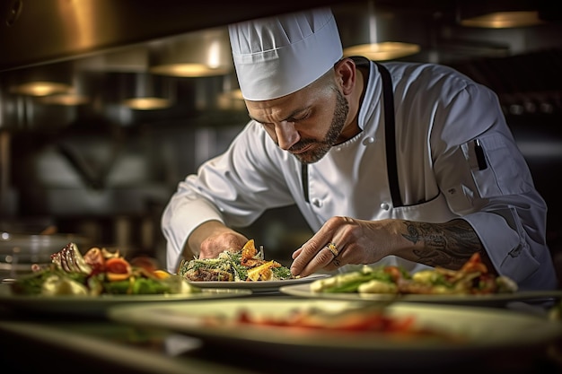 Foto chefkoch bereitet ein gourmetgericht vor