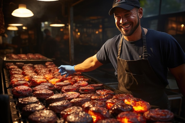 Chefkoch grillt Hamburger im Outdoor-Grill-Generator IA