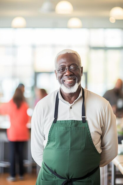 Chefkoch, männlich, afroamerikanischer Senior, freundliche Lächeln-Pose