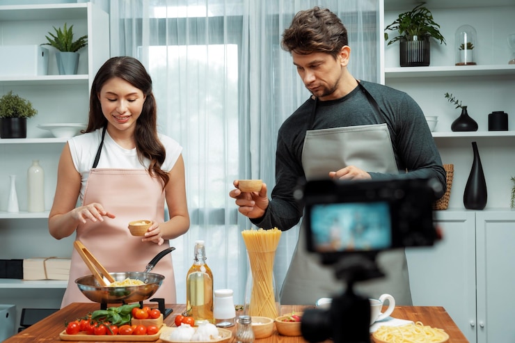 Foto los chefs influyentes cocinan espagueti especial con pinzas en la sartén frita postulado