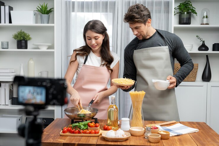 Foto los chefs influyentes cocinan espagueti especial con pinzas en la sartén frita postulado