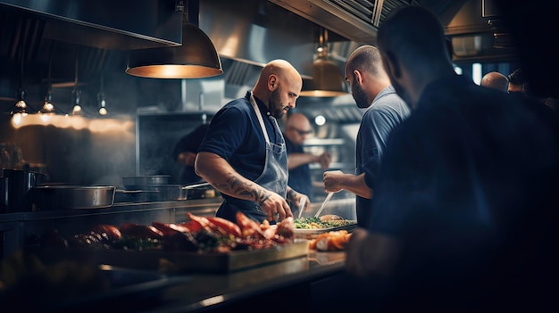 chefs na cozinha de um restaurante Michelin cozinhando os melhores pratos conceito de comida