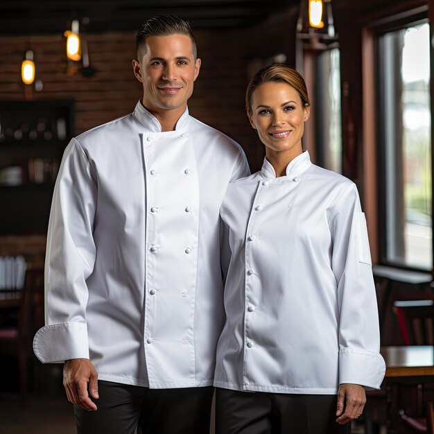 Foto chefs posando para a câmera vestindo uniforme sorrindo em um restaurante