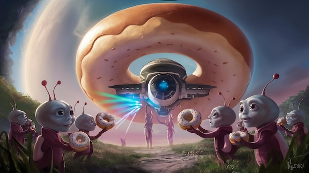 Foto chegada de alienígenas conceito com donut