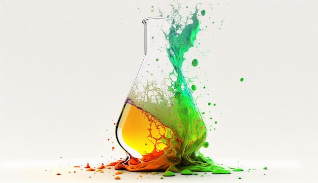 Chemie-Experiment-Kolben-Laborsymbol, weißes Hintergrundbild, KI-generierte Kunst