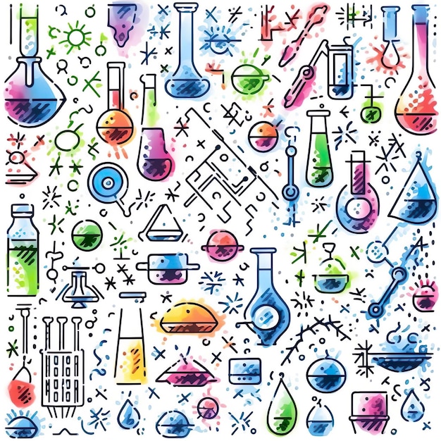 Chemie-Symbole-Icon-Set Wissenschaftsthema-Doodle