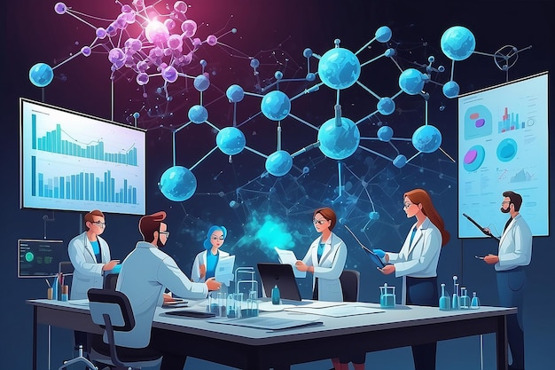 Chemische Experimente Überwachungswissenschaftler diskutieren Forschungsergebnisse Vektor-Illustration