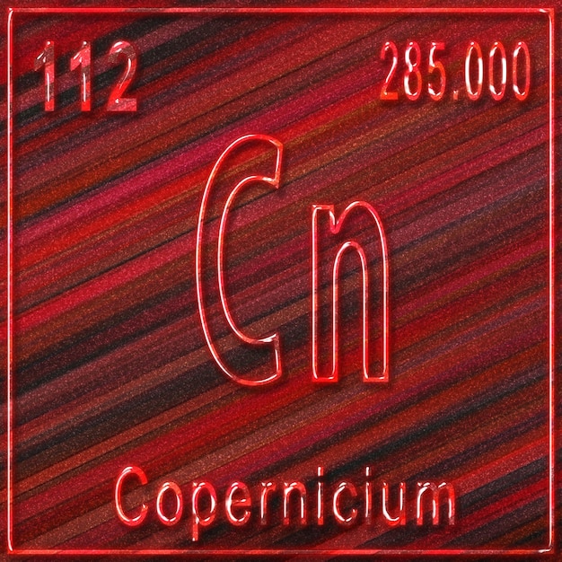 Chemisches Element Copernicium, Zeichen mit Ordnungszahl und Atomgewicht, Element des Periodensystems