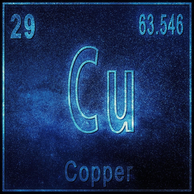 Chemisches Element Kupfer, Zeichen mit Ordnungszahl und Atomgewicht, Element des Periodensystems