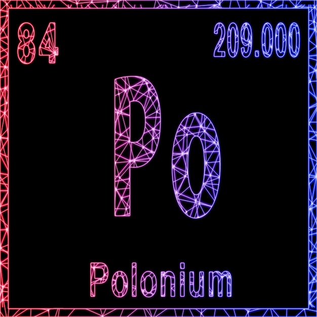 Foto chemisches element polonium zeichen mit atomnummer und atomgewicht