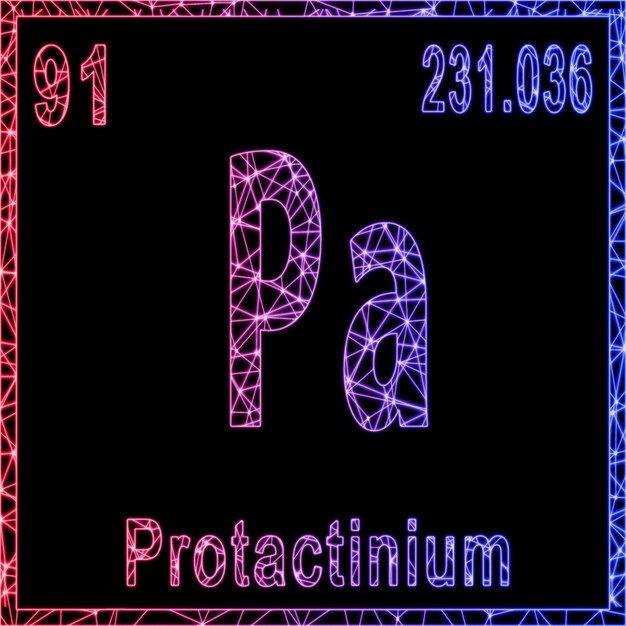 Foto chemisches element protactinium zeichen mit atomnummer und atomgewicht