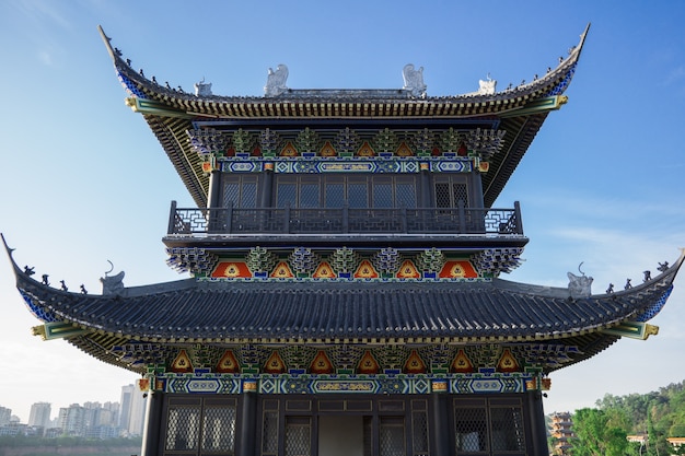 Foto cheng du city ist im historischen erbe der stadt allgegenwärtig. wohlhabende metropole.