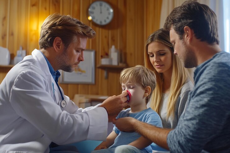 Chequeo pediátrico en una clínica acogedora con un médico cariñoso y padres de apoyo IA generativa
