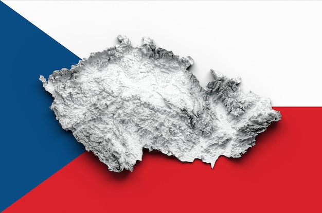 Foto chequia mapa república checa bandera relieve sombreado color altura mapa 3d ilustración
