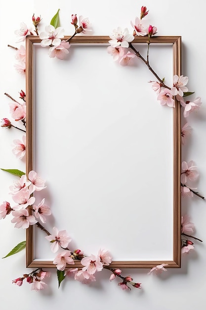 Cherry Blossom Bliss marco en blanco Mockup con espacio vacío blanco para colocar su diseño