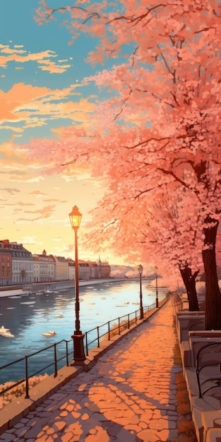 Foto cherry blossom dell na cidade velha de estocolmo ukiyoe inspirado 32k uhd