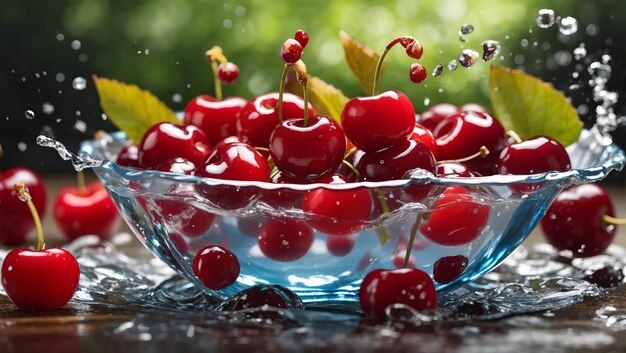 Cherry Fruit Wasser Spritz in der Schüssel Bild wird mit Hilfe von künstlicher Intelligenz generiert