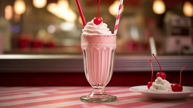 Foto cherry milkshake em um conceito clássico de fotografia de comida american diner