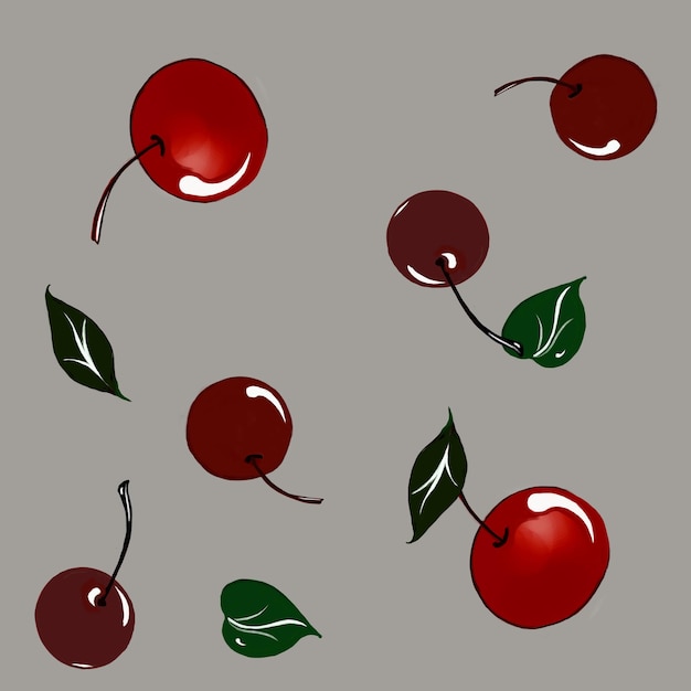 Cherry padrão vermelho Borgonha cereja madura para o design de pratos, tecidos, roupas