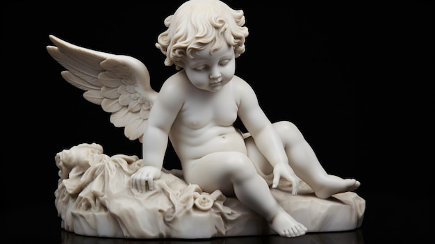 Cherub-Marmorstatue isoliert auf weißem Hintergrund