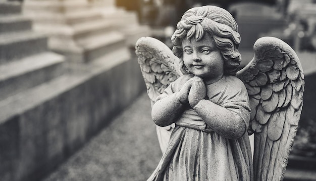 Cherubengel-Statue auf dem Friedhof Gebetender Schutzengel