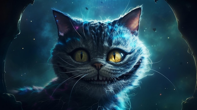 Cheshire Katze mit Galaxie Hintergrund wunderschönes Bild Ai erzeugte Kunst