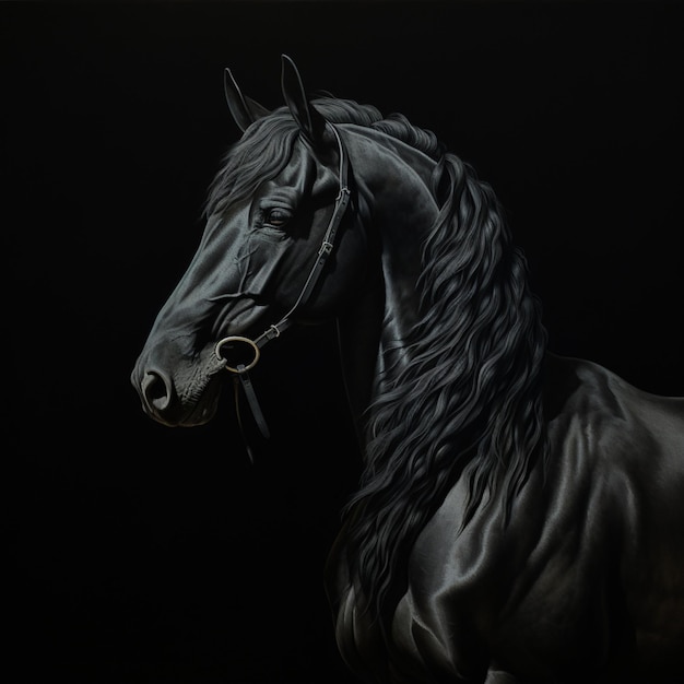 Cheval noir realiste cavalo preto animal clair obscur ilustração imagem arte gerada por IA