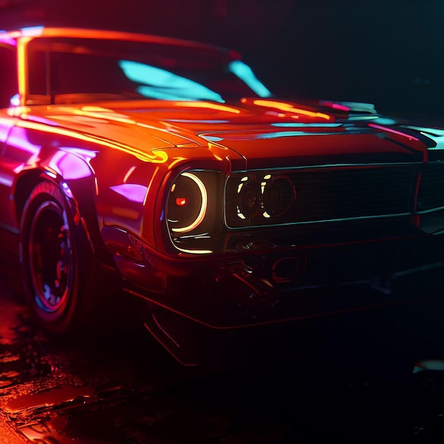 Foto chevy muscle car cyberpunk ilustração retrato imagem papel de parede cena néon imagem de fundo